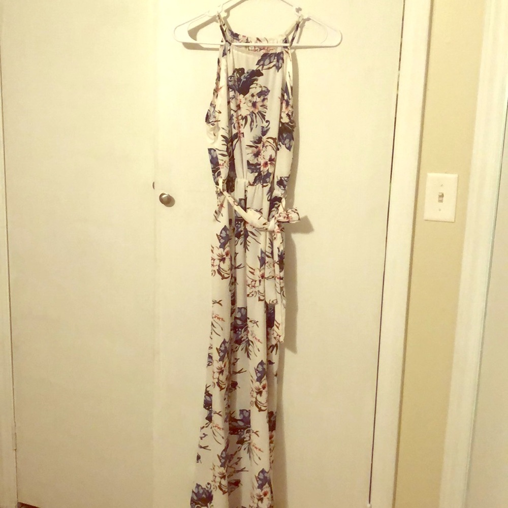 High neck lined maxi with double side slits